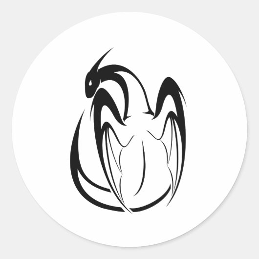 Zwart-wit Dragon Fantasy Outline Ronde Sticker (Voorkant)