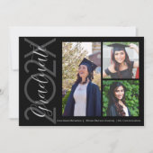 Zwart & Wit Drie Foto Afstudeer Uitnodiging (Voorkant)