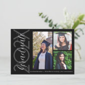 Zwart & Wit Drie Foto Afstudeer Uitnodiging (Staand voorkant)