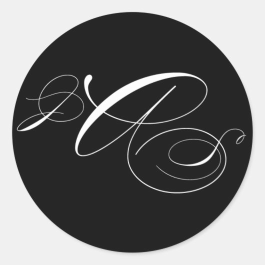 Zwart Wit Drie Initiaal Monogram Envelopsluiting Ronde Sticker (Voorkant)