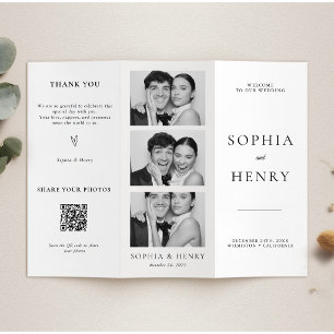 Zwart Wit Drie Vouw Bruiloftsprogramma QR Code Flyer