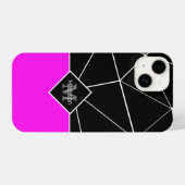 Zwart wit driehoek geometrie neon roze Monogram iPhone Hoesje (Achterkant horizontaal)