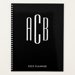 Zwart-wit drieletterig monogram planner