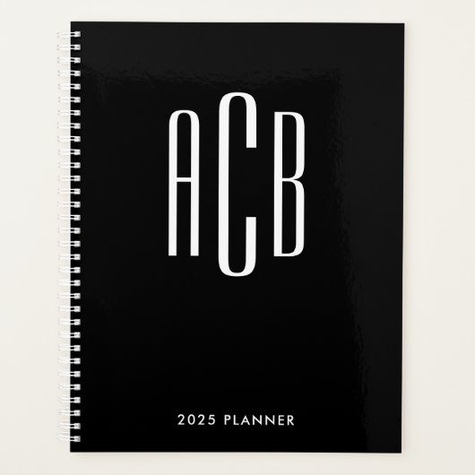 Zwart-wit drieletterig monogram planner (Voorkant)