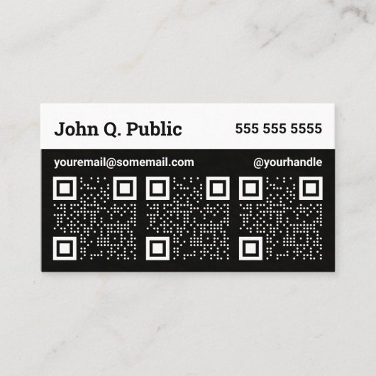 Zwart-wit driestukscode QR-Visitekaartje Visitekaartje (Voorkant)