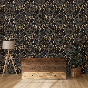 Zwart-wit droom Catcher Native Boho patroon Behang