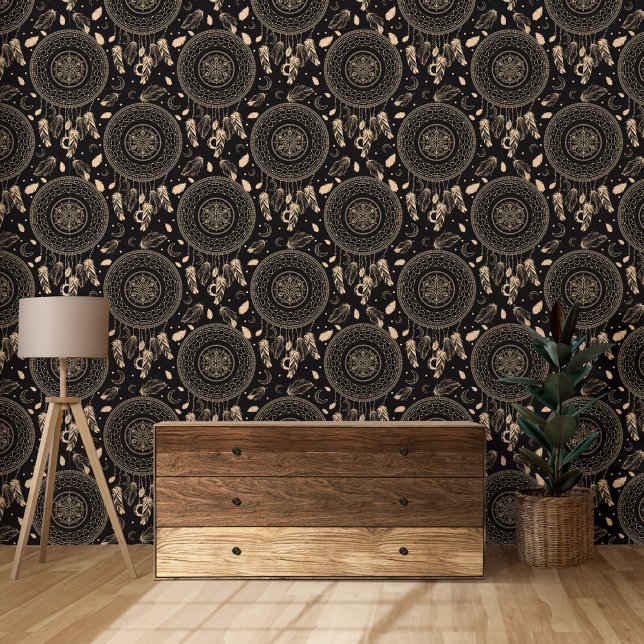 Zwart-wit droom Catcher Native Boho patroon Behang (Creator heeft geüpload)