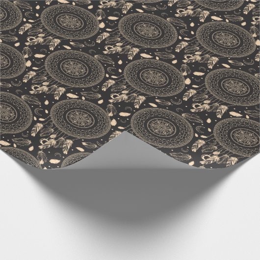 Zwart-wit droom Catcher Native Boho patroon Cadeaupapier (Hoek)