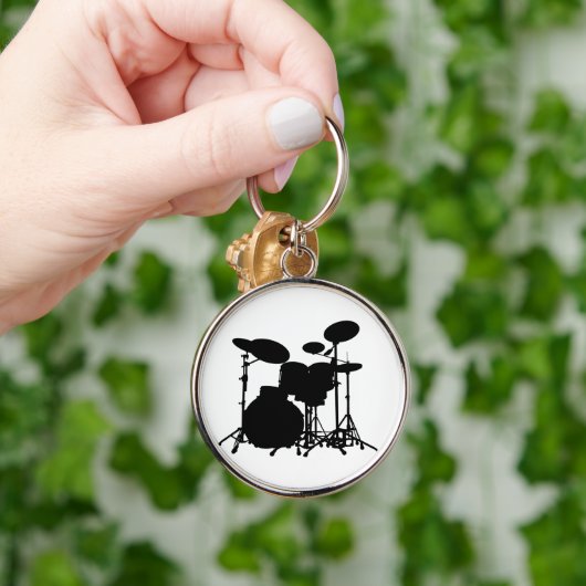 Zwart-wit drum kit Silhouette - voor drummers Sleutelhanger (Hand)