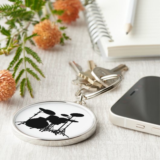 Zwart-wit drum kit Silhouette - voor drummers Sleutelhanger (Zijkant)