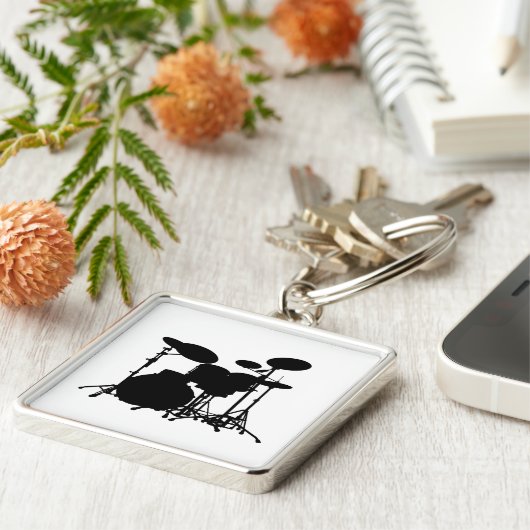 Zwart-wit drum kit Silhouette - voor drummers Sleutelhanger (Zijkant)