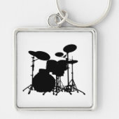 Zwart-wit drum kit Silhouette - voor drummers Sleutelhanger (Voorkant)