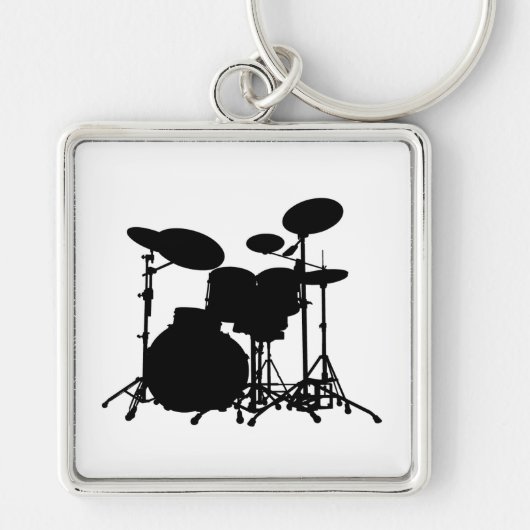 Zwart-wit drum kit Silhouette - voor drummers Sleutelhanger (Voorkant)