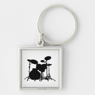 Zwart-wit drum kit Silhouette - voor drummers Sleutelhanger