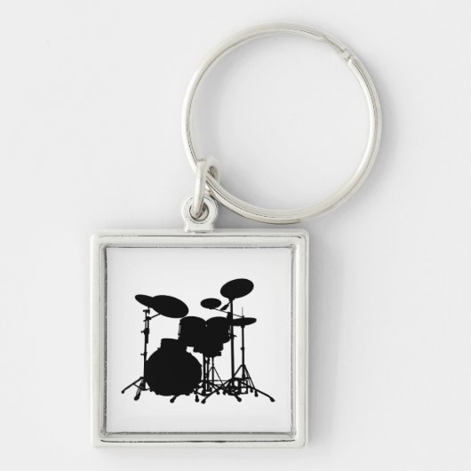 Zwart-wit drum kit Silhouette - voor drummers Sleutelhanger (Voorkant)