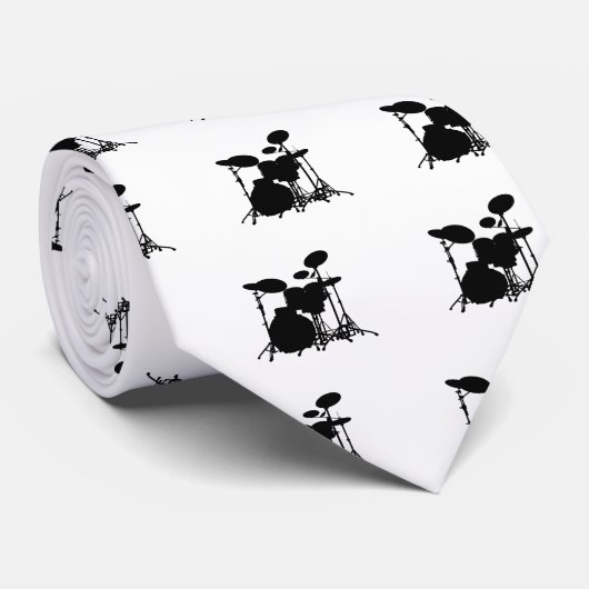 Zwart-wit drum kit Silhouette - voor drummers Stropdas (Opgerold)