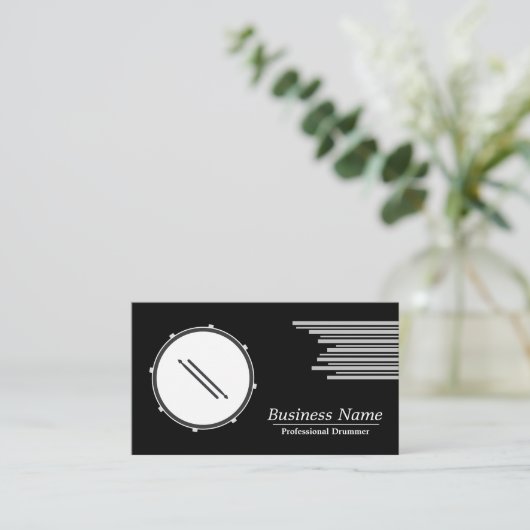 Zwart-wit Drummer Professioneel Visitekaartje (Staand voorkant)