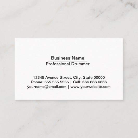 Zwart-wit Drummer Professioneel Visitekaartje (Achterkant)