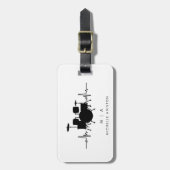 Zwart-wit Drums Hartslag Drummer Monogram Bagagelabel (Voorkant verticaal)