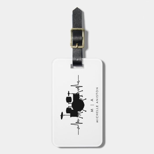Zwart-wit Drums Hartslag Drummer Monogram Bagagelabel (Voorkant verticaal)