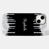 Zwart Wit Druppelende Glitter Zilver Monogram Case-Mate iPhone Case (Achterkant (horizontaal))