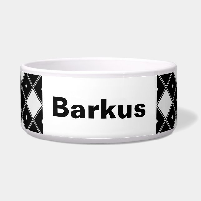 Zwart & Wit Dubbele Diamant Vorm Hondenkom Voerbakje (Voorkant)