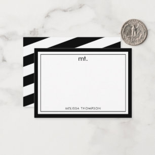 Zwart Wit Dubbele Grens Modern Monogram Gestreept Notitiekaartje