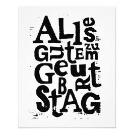 Zwart-wit Duits "Happy Birthday" Lino Cut Foto Afdruk