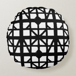 Zwart-wit Duits vakwerkhuispatroon Rond Kussen