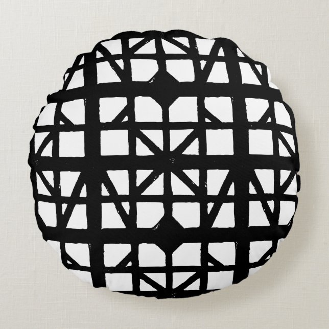 Zwart-wit Duits vakwerkhuispatroon Rond Kussen (Voorkant)