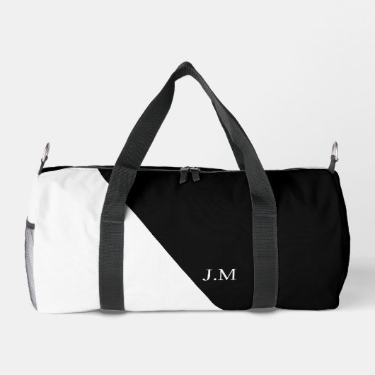 Zwart-wit duo effen kleur initialen naam plunjezak (Achterkant)