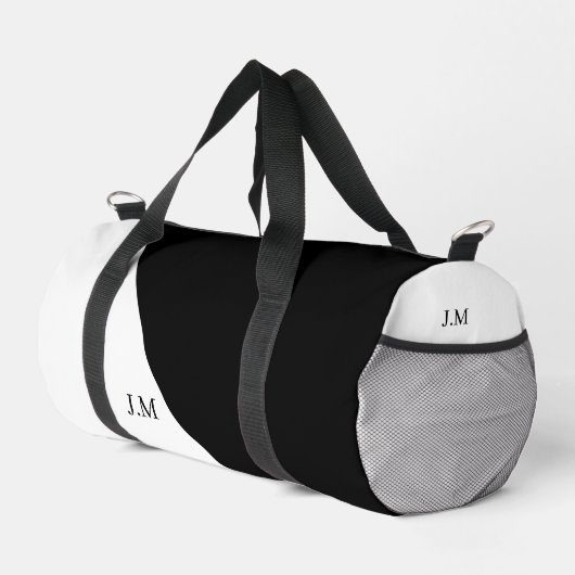 Zwart-wit duo effen kleur initials naam plunjezak (Rechterhoek)