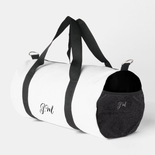 Zwart-wit duo effen kleur initials naam plunjezak (Rechterhoek)
