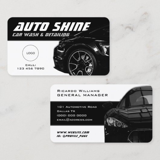 Zwart wit dynamisch visitekaartje voor automobieli (Voorkant / Achterkant)