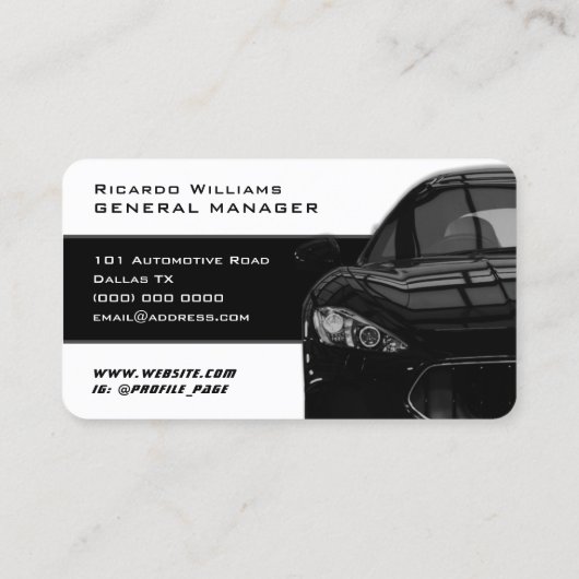 Zwart wit dynamisch visitekaartje voor automobieli (Achterkant)