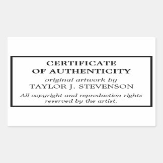 Zwart wit echtheidscertificaat rechthoekige sticker