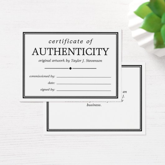 Zwart wit echtheidscertificaat visitekaartje (Bureau)