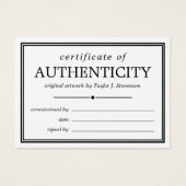 Zwart wit echtheidscertificaat visitekaartje (Voorkant)