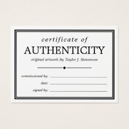 Zwart wit echtheidscertificaat visitekaartje