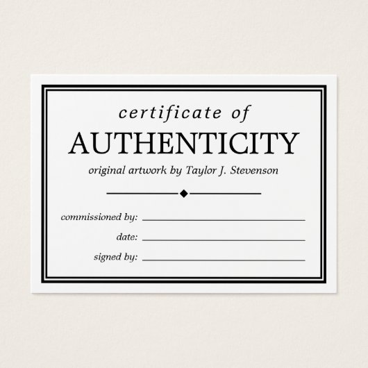 Zwart wit echtheidscertificaat visitekaartje (Voorkant)