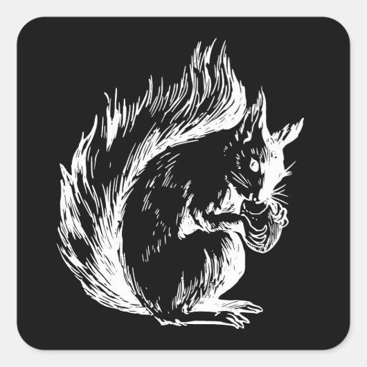 Zwart-wit eekhoorn ontwerp vierkante sticker (Voorkant)