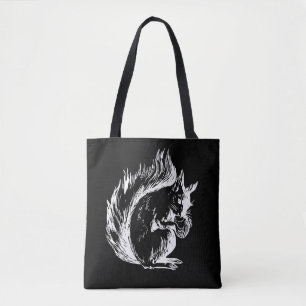 Zwart-wit eekhoornkunst tote bag