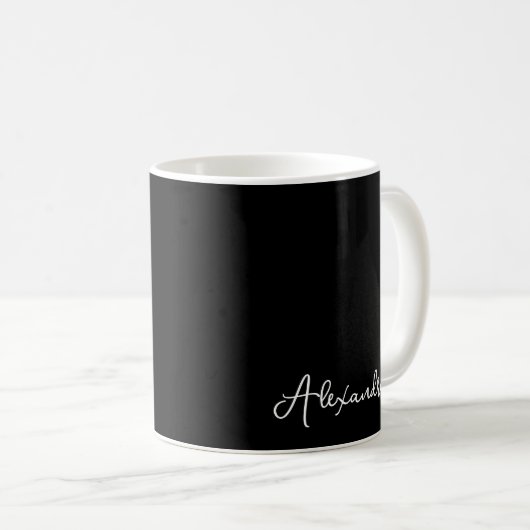 Zwart wit Eenvoudig Chic Script Monogram Naam Koffiemok (Voorkant rechts)