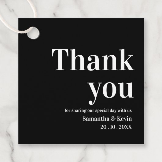Zwart Wit Eenvoudig Dank u Bericht Bruiloft Party Bedankjes Labels (Voorkant)