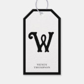 Zwart wit eenvoudig decoratief monogram cadeaulabel (Voorkant)