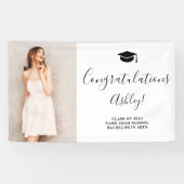 Zwart wit eenvoudig elegant afstuderen gefelicitee spandoek (Horizontaal)