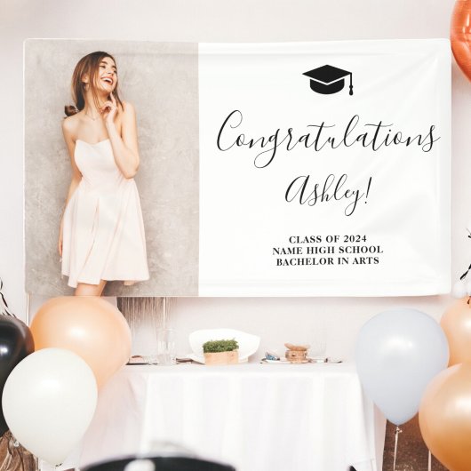 Zwart wit eenvoudig elegant afstuderen gefelicitee spandoek