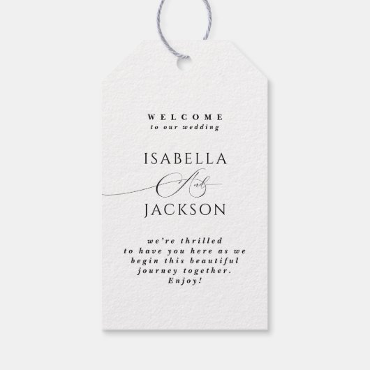 Zwart & Wit Eenvoudig Elegant Chic Welkom Huwelijk Cadeaulabel (Achterkant)