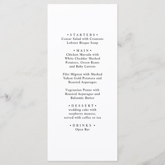 Zwart-wit. Eenvoudig elegant huwelijksdiner Menu (Achterkant)