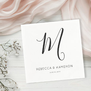 Zwart-wit Eenvoudig Elegant   Monogram bruiloft Servet